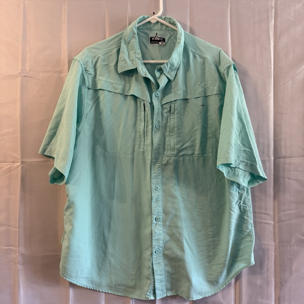 Habit Mens XL Short Sleeve Spiked‎ Blue Outdoor Fishing Shirt 30+ Solar Factor